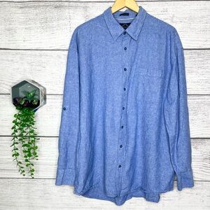 Bruno New York Washable Linen Blue Casual Button Down Shirt Men’s Size 2XT TALL